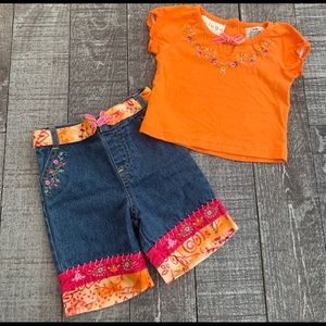Gymboree Orange Floral Embroidered Girls' Matching Set - Top & Denim Shorts